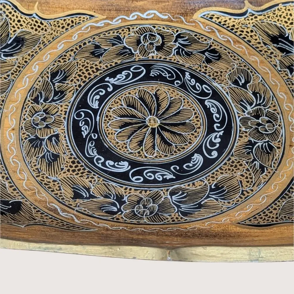 Vintage Artisan Hand-Painted Wooden Serving Tray